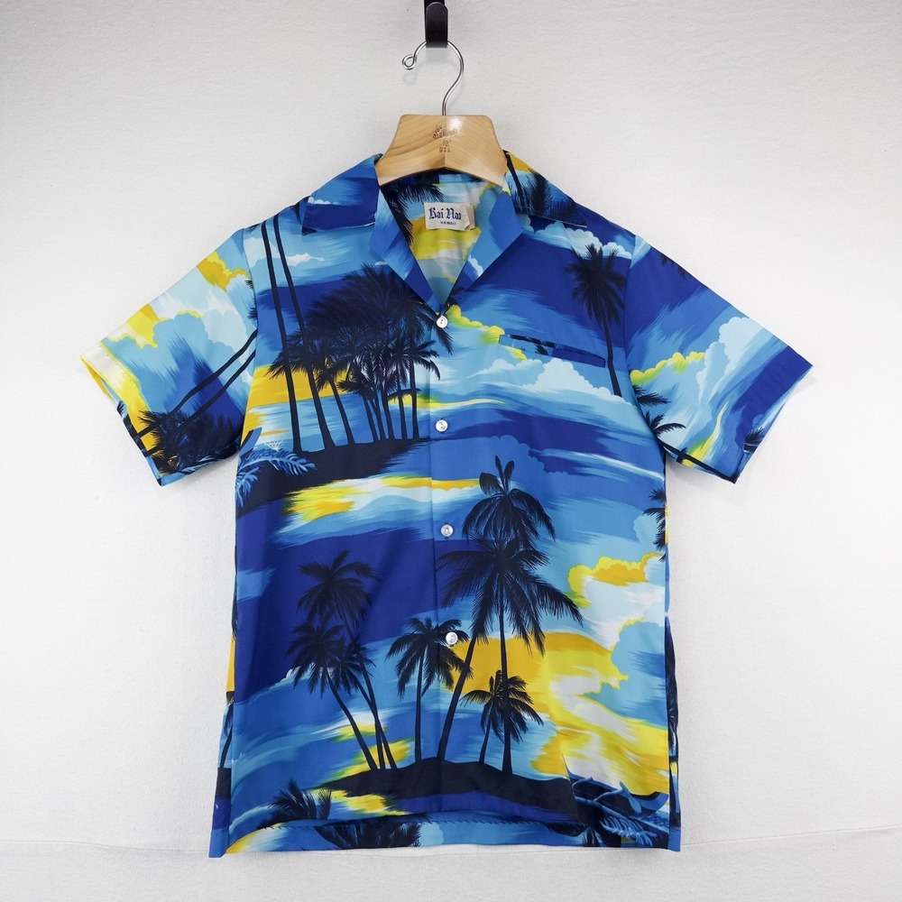 70's Vtg Rai Nani Hawaiian Blue Sky Aloha Shirt Men's Small Made In USA/Hawaii